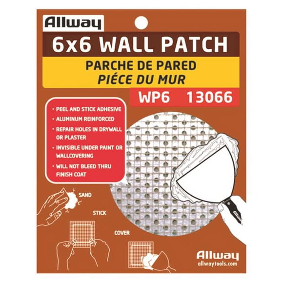 Allway 1666502 6 x 6 Po Patch en Maille de Cloison Sèche Autocollante en Fibre de Verre Blanche, Lot de 10