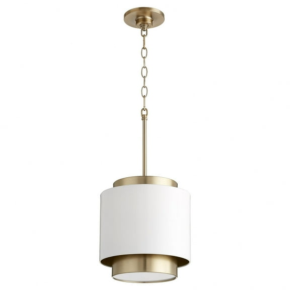 8010-0880 Quorum Lighting 1 Light Drum Pendant in Soft Contemporary style - 10.5 inches wide by 11 inches high-Studio White/Aged Brass Finish