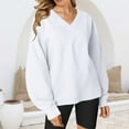 thumbnail image 2 of VISALY V Neck Pullover Sweater Tunic Sweatshirt Oversized Sweatshirt Casual Fleece Pullover Sweaters Cute Long Sleeve Shirts Tops Pullover Sweatshirts Half Zip Pullover Loose Sweatshirt White Xxl, 2 of 6