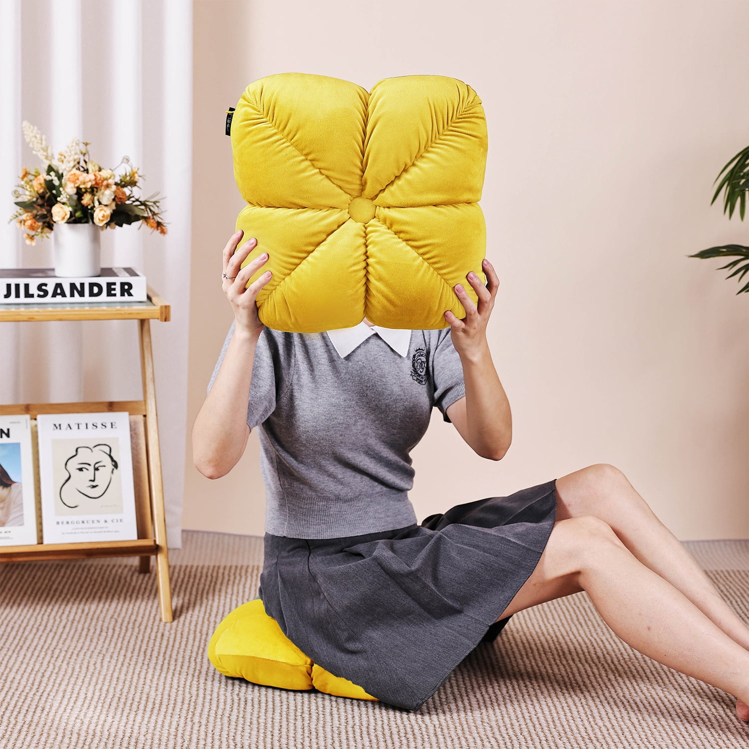 Set of 2 14" Square Velvet Flower Knot Accent Throw Pillows