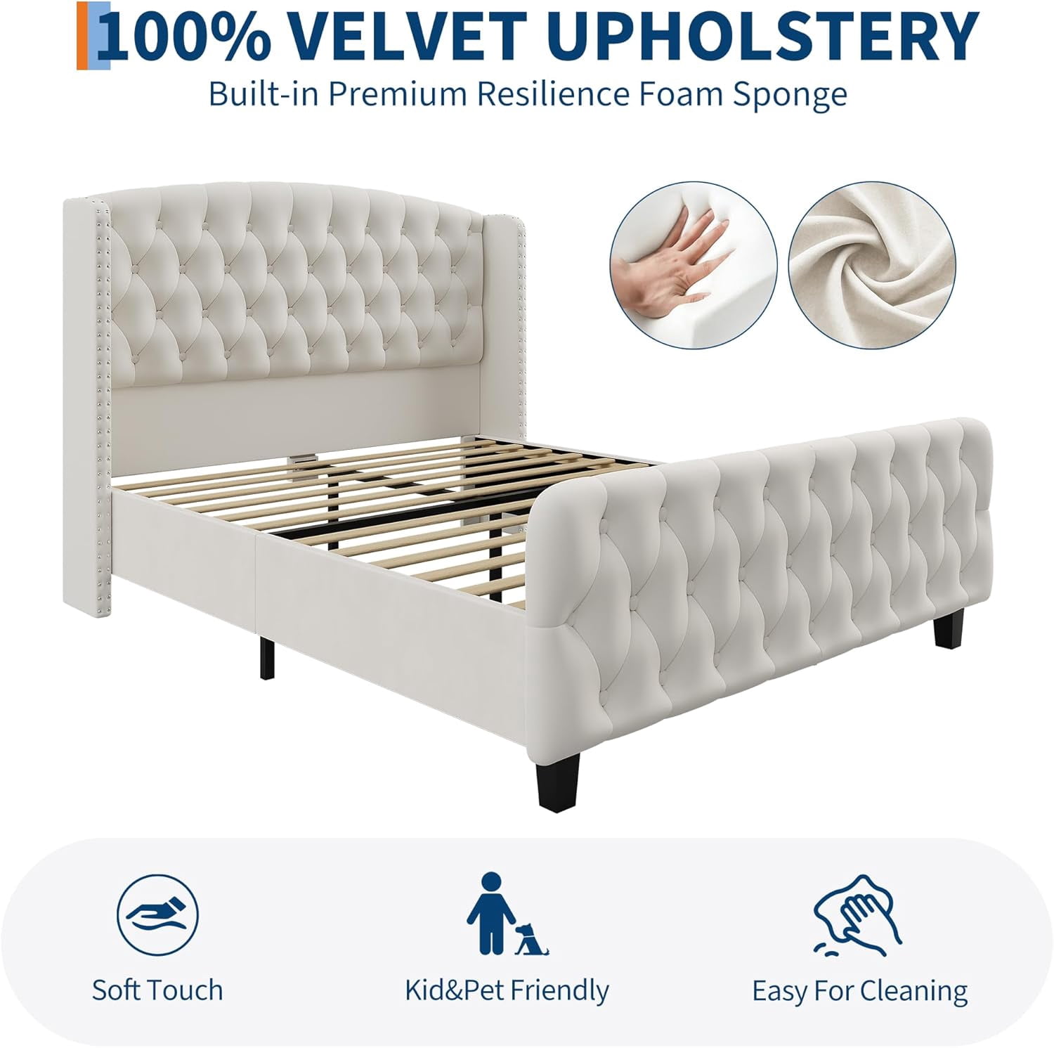 TEQIN Queen Size/King Size Platform Bed Frame, Upholstered Bed Frame Tufted Wingback Headboard and Footboard/No Box Spring Required,Easy Assemble
