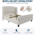 thumbnail image 2 of Eastvita 51" Queen Size Velvet Upholstered Platform Bed Frame - Deep Button Tufted Wingback Headboard & Footboard, Cream, 2 of 7