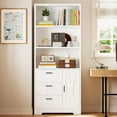 thumbnail image 4 of 6-Tier Bookshelf with Door and 3 Drawers, 71" H Tall Bookcase with 3-Tier Open Shelves, Wooden Book Shelf with Storage Cabinet for Home Office, Living Room, Bedroom, 4 of 8