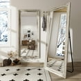 thumbnail image 6 of BEAUTYPEAK 64"x21" Full Length Mirror with Stand Solid Wooden Framed Floor Mirror Full Body Mirror,Retro White, 6 of 8
