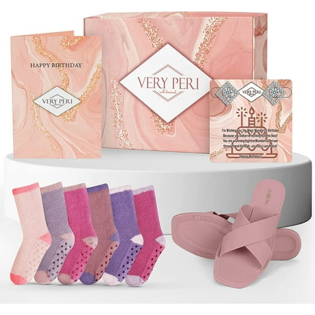 

VERY PERI Birthday Gift Box Birthday Gift Box for Women Curated Gift Box for Her Gift Box Assortment with Slippers Socks Jewelry & Gift Message Card Perfect Return Gift Present Pink Gift Box