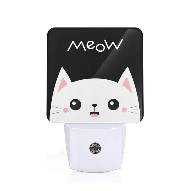 Balery Cat Meow Luz Nocturna LED con Sensor Automático, Enchufe con Sensor Crepuscular, Luz Suave de 0.5W para Dormitorio, Pasillo, Baño-US