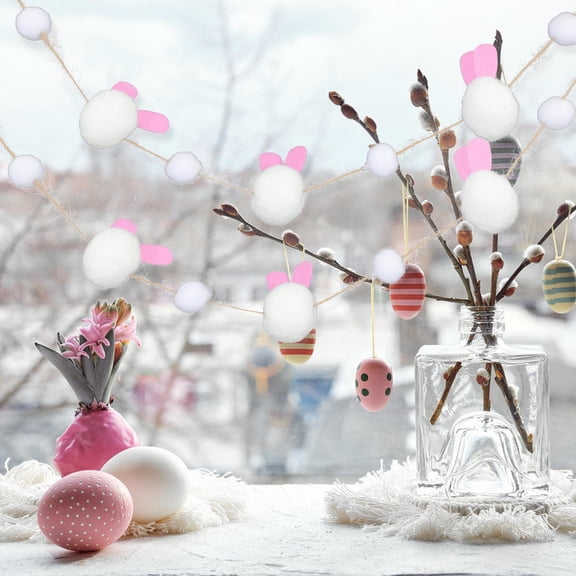 Nicehomfit White Wool Felt Easter Banner with Rabbit Design Hanging Decoration for Party and Home