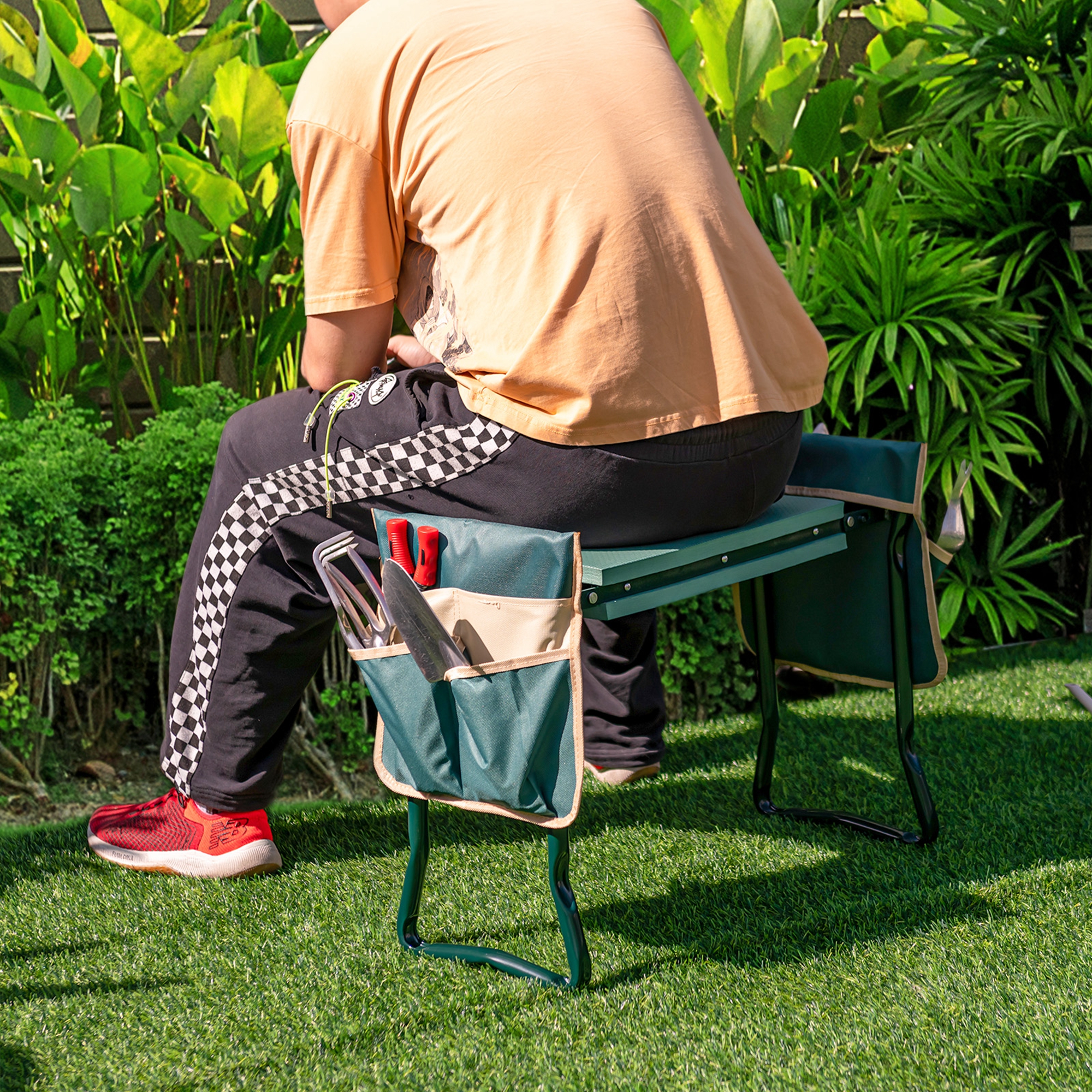 Costway Folding Garden Kneeler Seat Bench with Tool Pouches photo 4