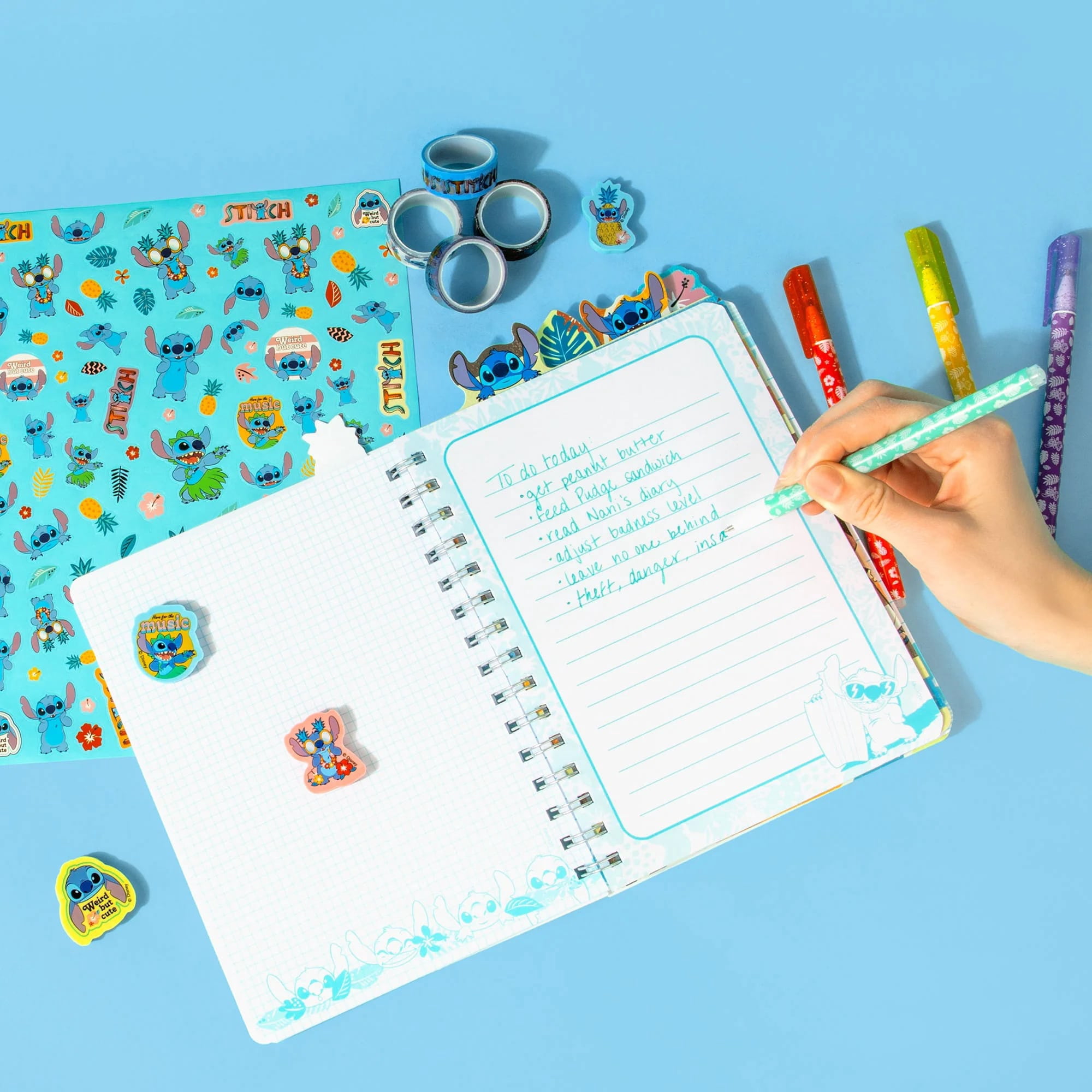 Fashion Angels: Disney Stitch - Journal Gift Set - Stationary Kit, 80 Page Book, 4 Gel Pens, 100+ Stitch Stickers, 4 Erasers, 4 Rolls Of Tape, Kids 6+