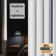 thumbnail image 3 of Blue Vertical Striped Blackout Curtains for Bedroom/Living Room, Pinch Pleated Black Out Curtains, White Minimalist Modern Room Darkening Window Drapes with Hooks 2 Panels, 39"x70", 3 of 8