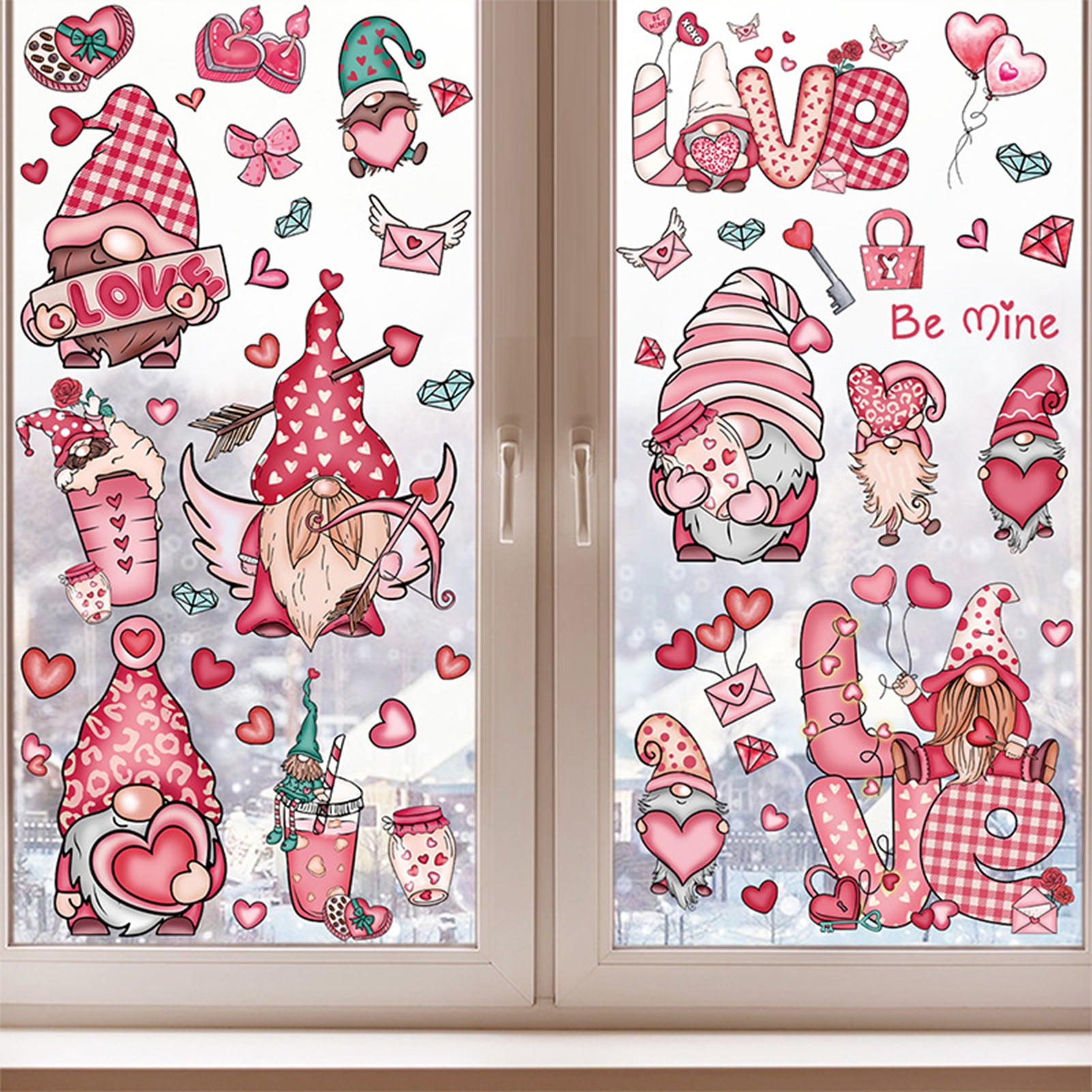DISHAN Romantic Window Decorations Valentine Day Window Stickers Valentine's Day Window Stickers Gnome Dwarf Design Heart Shape