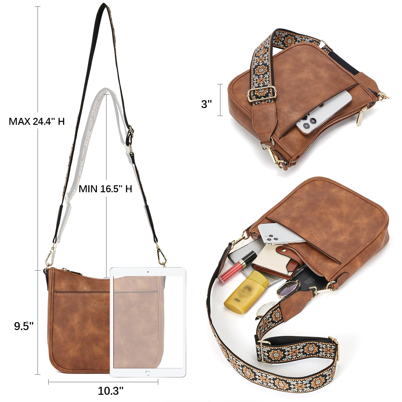 Crossbody Bags for Women Trendy Vegan Leather Hobo Purses Shoulder Handbags Wide Shoulder Strap