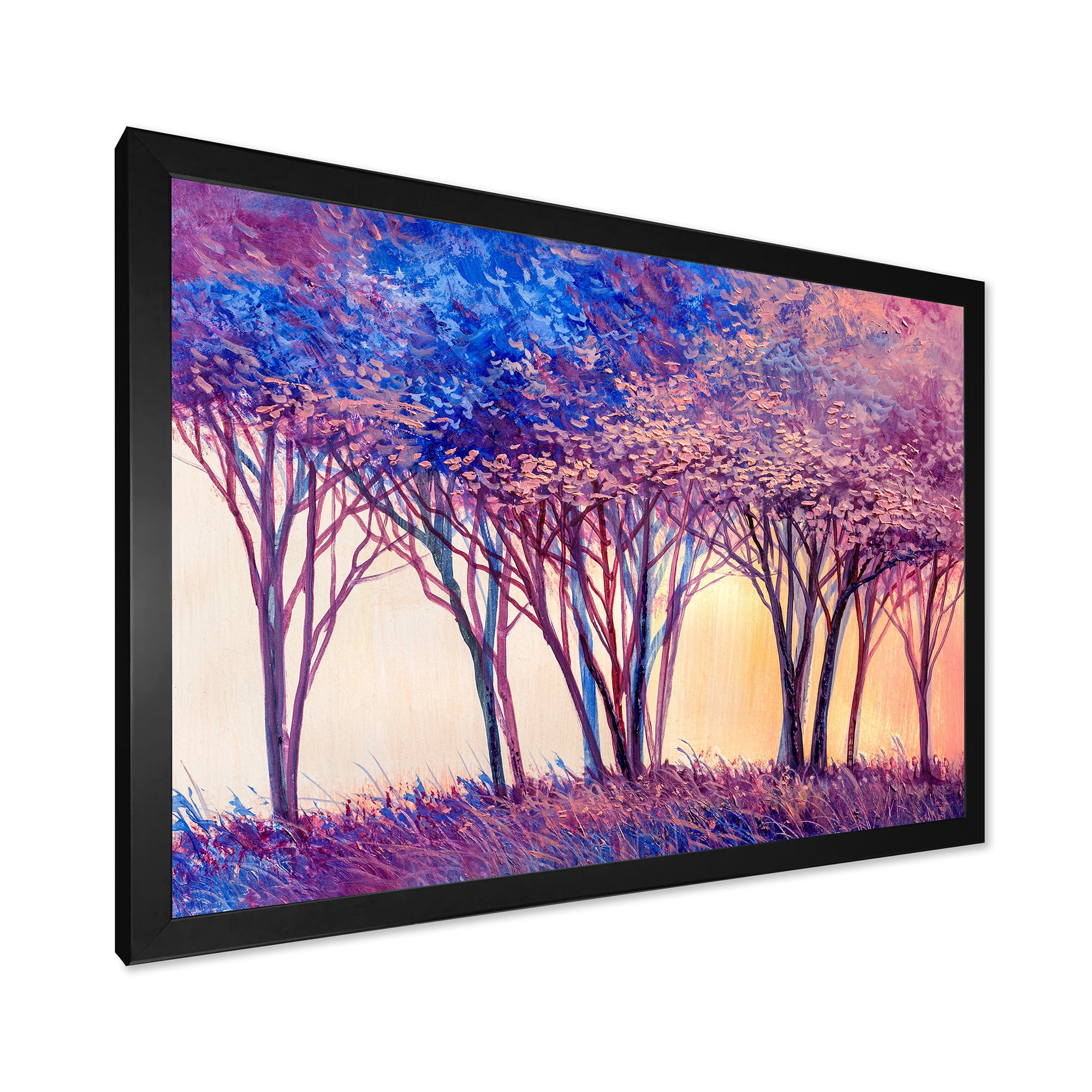 Designart 'Colorful Blue Trees Abstract Forest Landscape' Modern Framed Art Print