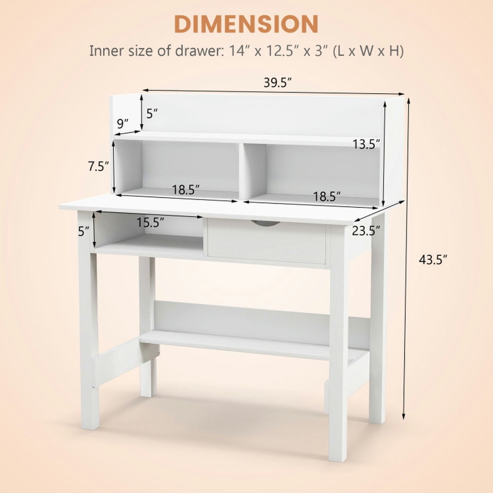 Demi Bonn Home Office Computer Desk with Storage Shelves and Drawer Ideal for Working and Studying, White