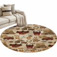 thumbnail image 2 of Area Rug 48in, Farmhouses Trucks Cows Cock Floor Carpet Living Room Rug, Animal on Retro Paper Non-Slip Welcome Mat Indoor Rugs for Bedroom Dining Room, 2 of 9