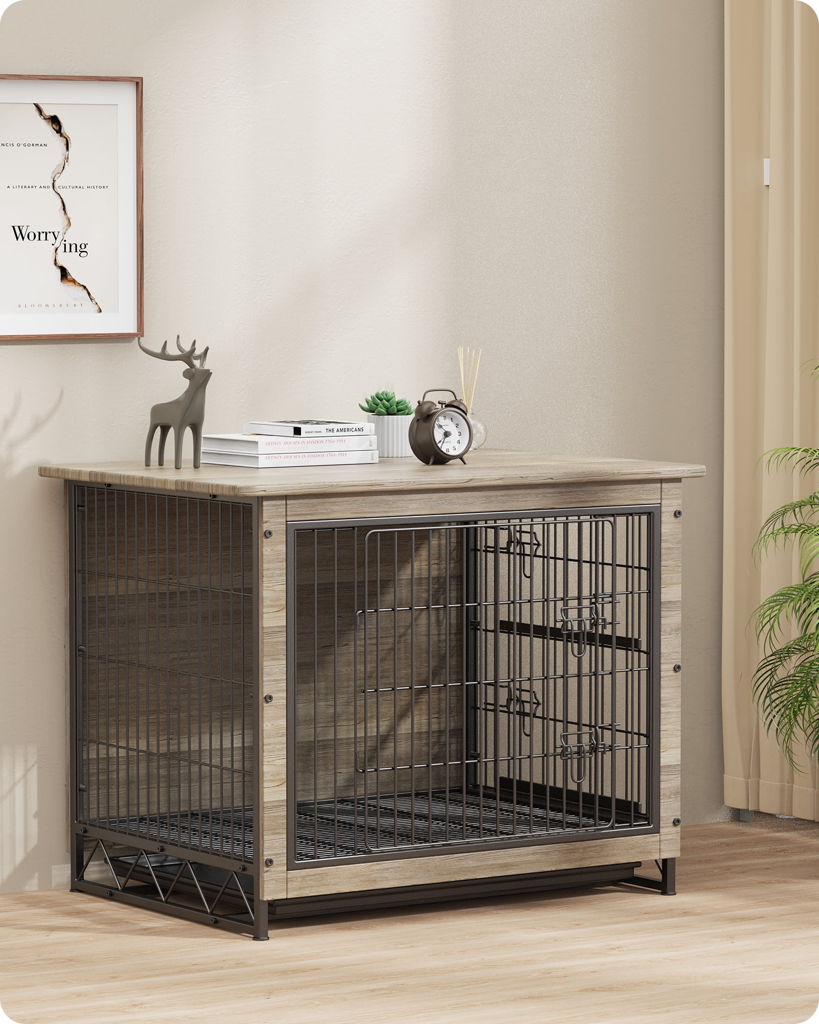 MAVINEX Extra Large Dog Crate Furniture Style 42"L x 29"H, Wooden with Double Doors Removable Tray