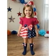 thumbnail image 6 of BemeyourBBs Baby Girls 4th of July Outfit Infant Baby Girl Patriot Independence Day Romper Dress Summer Clothes Flying Sleeve Star Stripe Print Bodysuit Playsuit with Socks Headband 3Pcs Set, 6 of 9