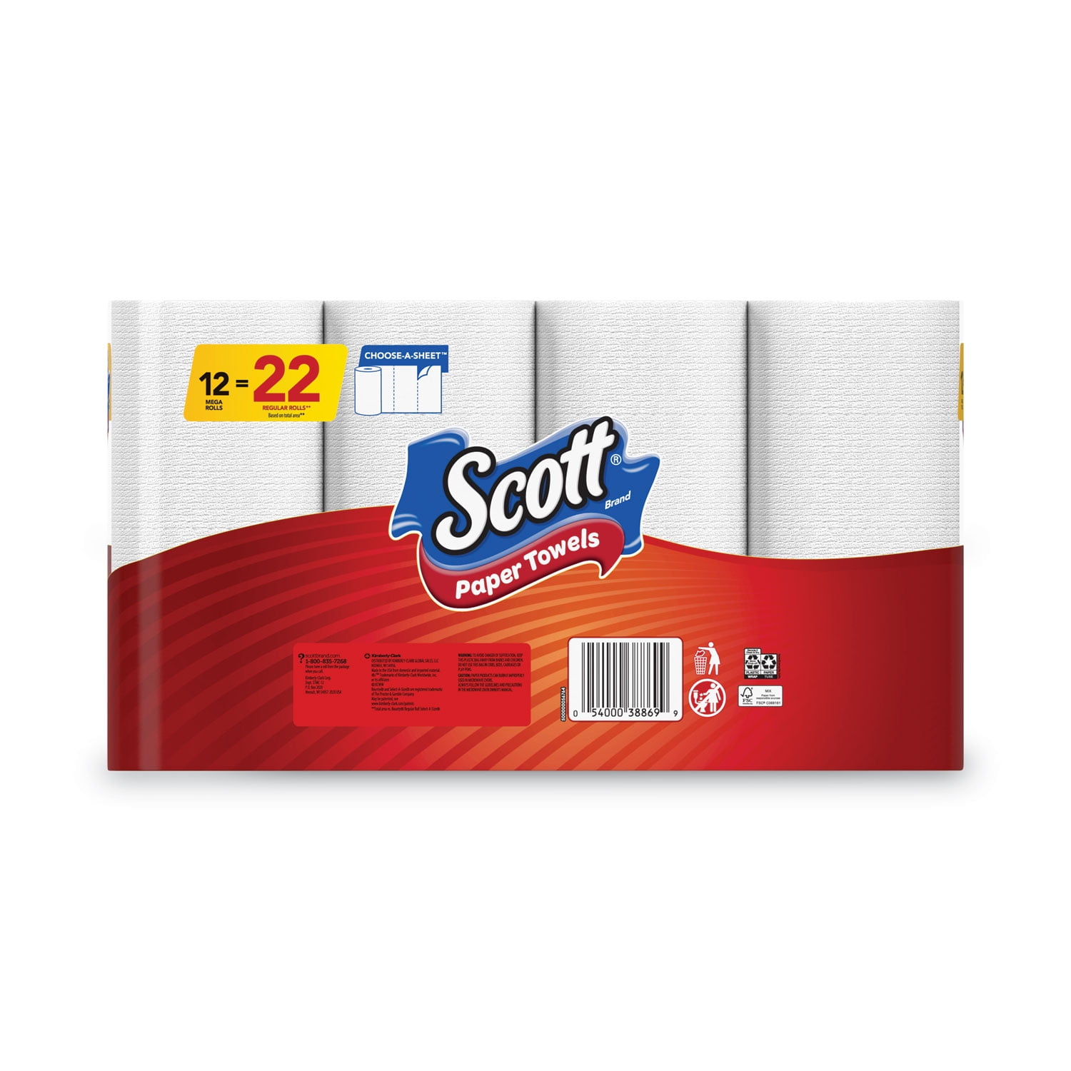 Choose-A-Sheet Mega Kitchen Roll Paper Towels, White, 1-Ply, 6.5 x 11, 102 Sheets/Roll, 12 Rolls/Pack