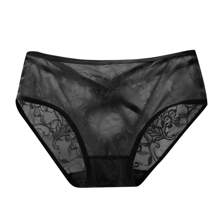 LBECLEY No Show Underwear Women Lace Hollow Out Embroidered Mesh Sheer  Panties Hollow Out Low Waist Plus Size Underwear Womens Mesh Panties Black L