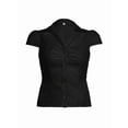 thumbnail image 5 of Women Y2K Lapel Cap‑Sleeve Crop Blouse, Ruched‑Front Tie‑Back Slim‑Fit Button‑Down Going‑Out Tops, 5 of 17