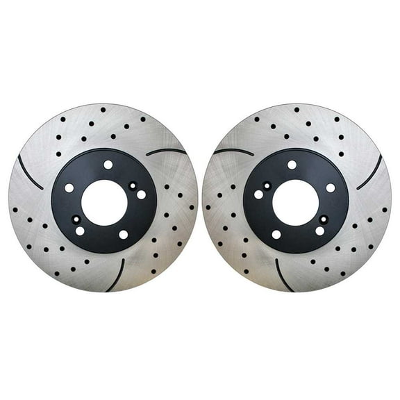 AutoShack Front Drilled Slotted Brake Rotors Black Set of 2 Driver and Passenger Side Replacement for 2012 2013 2014 2015 2016 2017 2018 Ford Focus 2013-2018 C-Max 1.0L 2.0L FWD PR64183LR