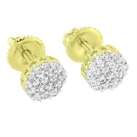Yellow Gold Flower Earrings Cluster Set Flower Earrings 14K Yellow Gold Finish Studs Lab Created Cubic Zirconias Screw Back Studs ()