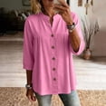 thumbnail image 2 of Lcziwo 3/4 Sleeve Cotton Linen Shirts for Women Pleated V Neck Button Down Solid Tops Casual Loose Summer Vacation Blouses Hot Pink,XL, 2 of 8