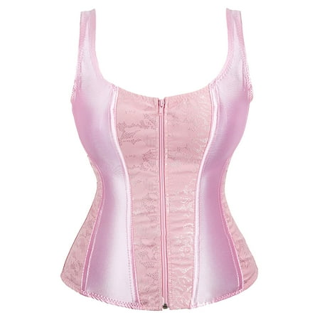 Pavied Corset Tops Camisole Tops Womens Satin Bustier Corsets Top Strapless Boned Waist Cincher Overbust Bustiers Plus Size Corsets Bustier Tops Underbust Corset Pink L