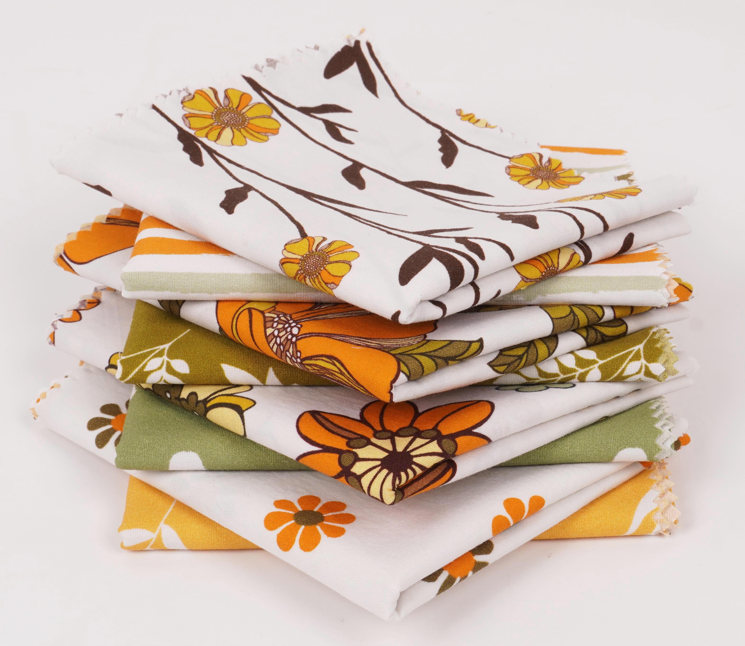 Soimoi 8 Pc Fat Quarter Bundle,Summer Floral CollectionPrint 18"x 22"DIY Patchwork-100% CottonPre-Cut Quilting Fabric Orange, Olive Green