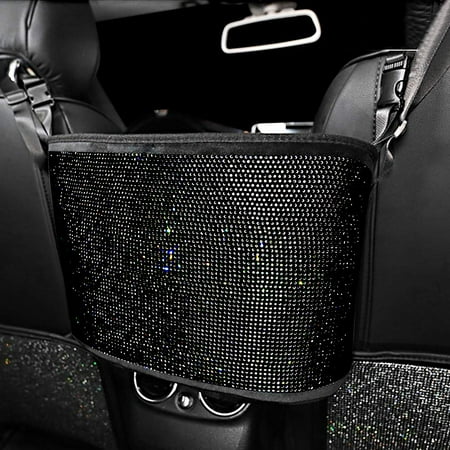 eing Crystal Car Organizers and Storage Purse Holder, Car Seat Back Net Handbag Accessories with Bling Diamonds for Women, Car Pet Barrier for Dogs and Kids, Black