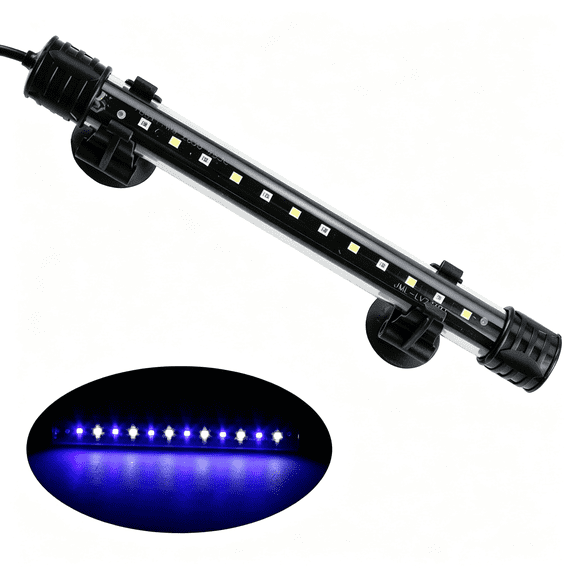 HIBIBUD Aquarium Led Submersible Light 7.5" Underwater Fish Tank Light Fish Tank Light(White&Blue)