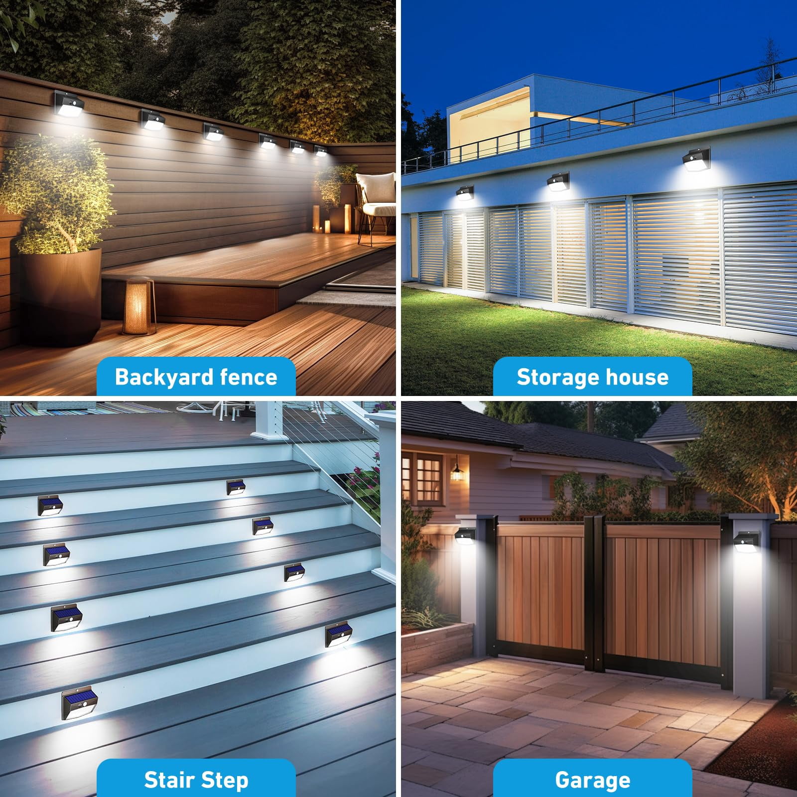[ 16 Packs] Solar Motion Sensor Lights Outdoor, Solar Fence Lights with 3 Lighting Modes, Solar Powered Security Lights Waterproof for Outside Yard Wall Garden Backyard Deck Step Garage