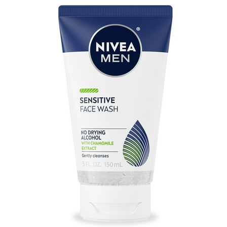NIVEA MEN Sensitive Face Wash with Vitamin E and Chamomile Extract, No Drying Alcohol, Gentle Face Wash for Men with Sensitive Skin, Holiday Gifts for Men, 5 Fl Oz Tube