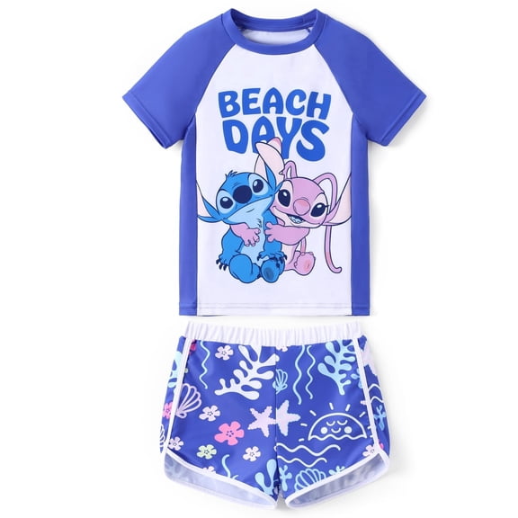 Disney Stitch Girls Swimsuits Graphic Swim Top and Shorts Bathing Suits 2 Pieces Sets Sizes 6-12