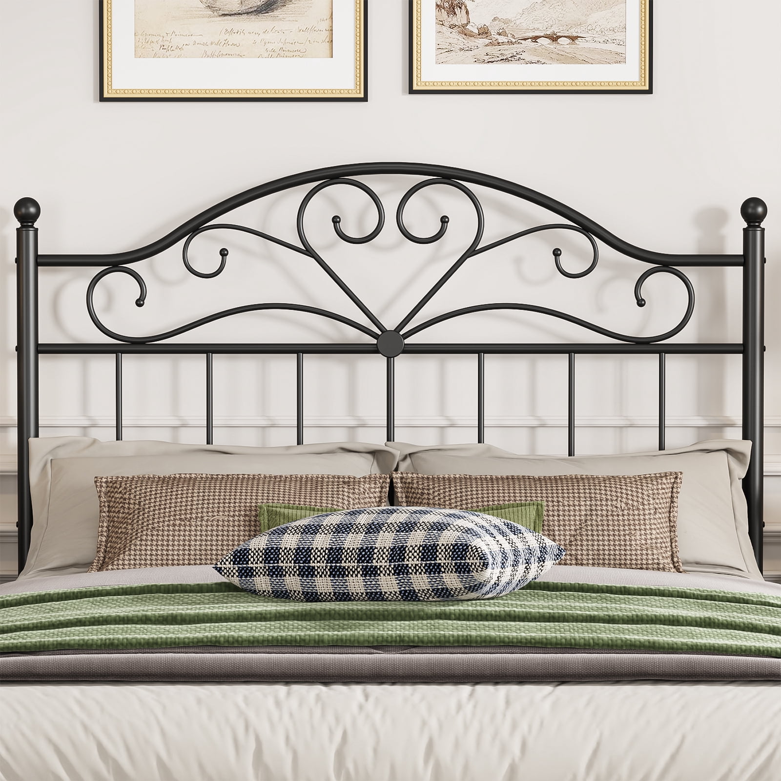 Yoneston Vintage Metal Queen Headboard with 3-Level Height Adjustment for Queen Bed Frame, Black