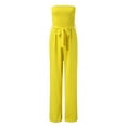 thumbnail image 6 of ZAZYULZ Dressy Jumpsuits for Women Women's Casual Off Shoulder Smocked Solid Color Strapless Belted Wide Leg Jumpsuit Romper With Pockets(Yellow,S), 6 of 9