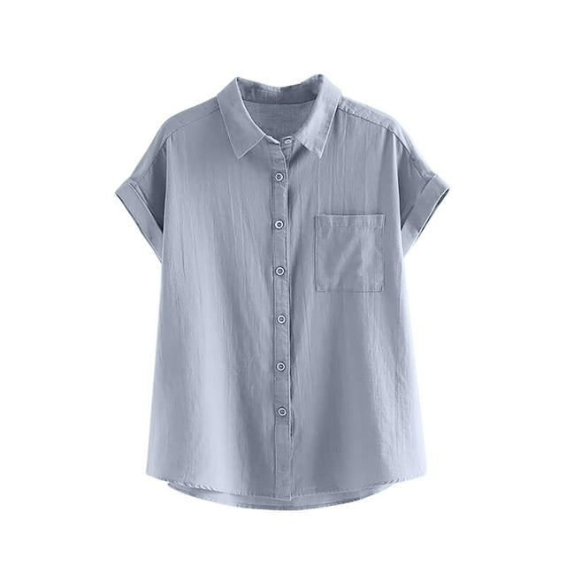 Ovbmpzd Blue Ladies Tops Cap Sleeve Business Workout Collared Solid Button down Shirts Vests for Women S