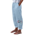 thumbnail image 4 of ROHUUQUE Cotton Linen Pants for Women Elastic High Waist Wide Leg Loose Printed Jogger Pant with Side Pockets Light Blue, 4 of 8