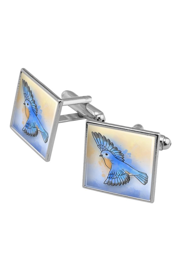 Eastern Bluebird Watercolor Northeastern Bird Square Cufflink Set - Silver or Gold