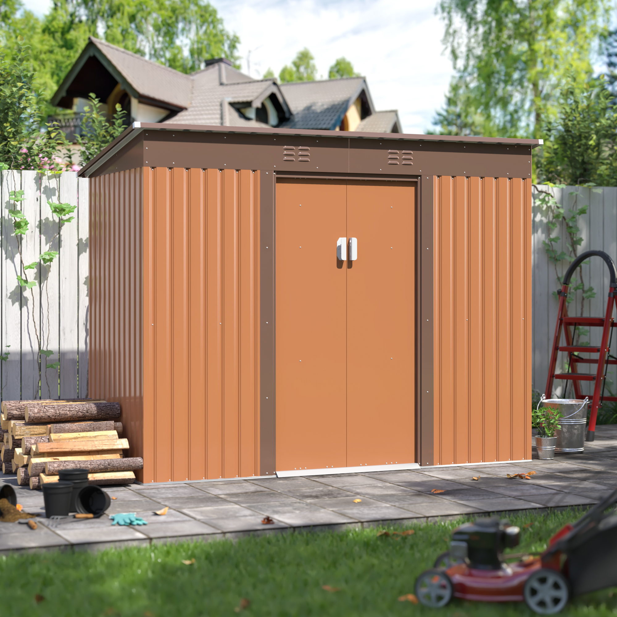 JAXPETY 9 x 4 ft. Metal Storage Shed with Galvanized Steel Roof, Lockable Doors for Backyard, Patio, Lawn, Gray