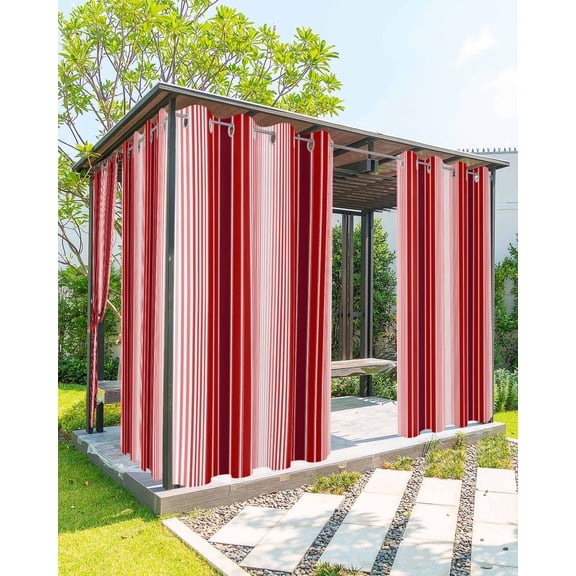 Red Vertical Striped Outdoor Curtains for Patio, Farmhouse Minimalist Abstract Lines Privacy Drapes Grommet Waterproof Outside Curtains for Porch/Cabana/Balcony 54"x 95", 1 Panel
