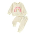 thumbnail image 2 of 2PCS Baby Girls Fall Outfits 6 12 18 24M 3T Long Sleeve Rainbow Print Sweatshirt + Pants Set Toddler Clothes, 2 of 10