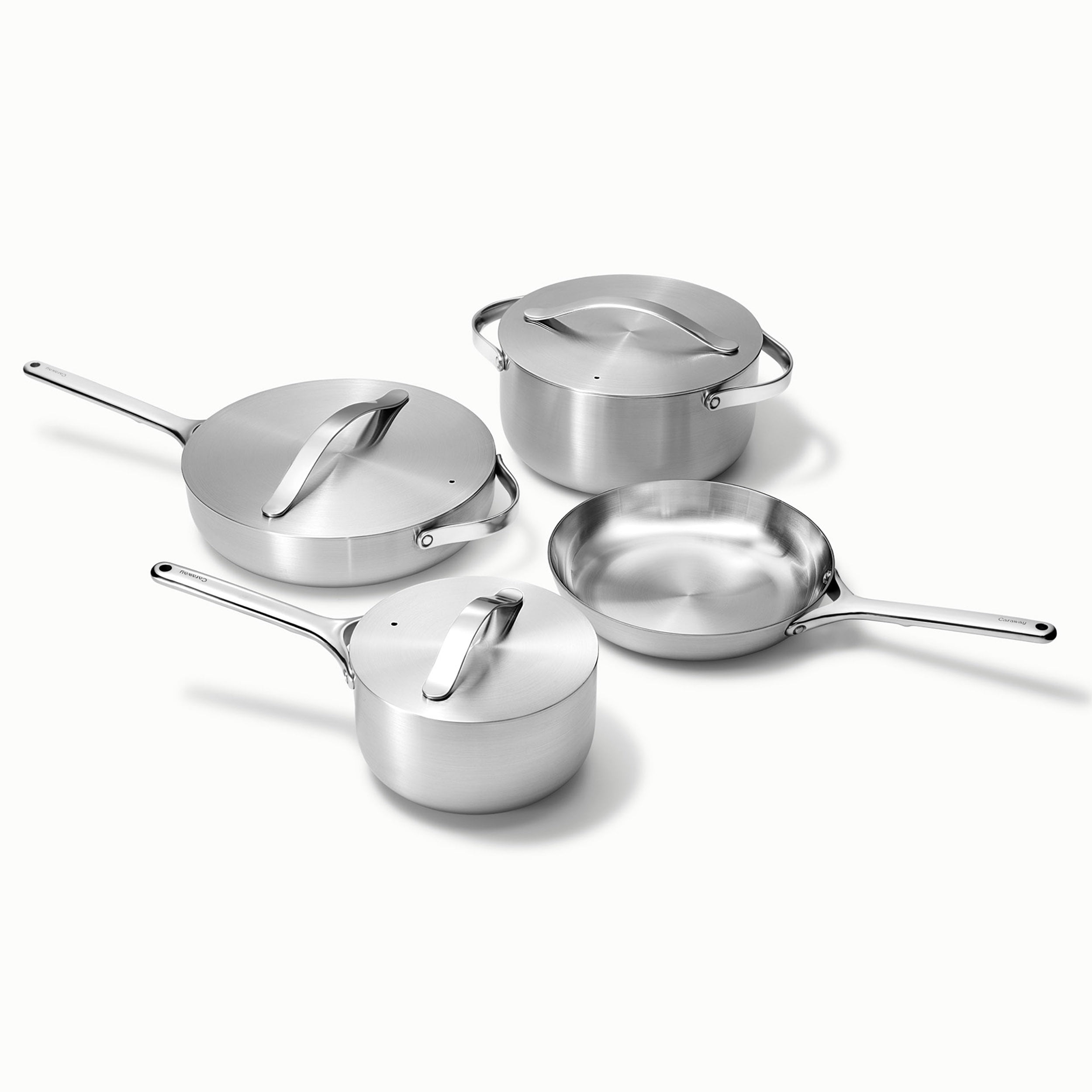 Caraway Stainless Steel Cookware Set – 12 Piece 5-Ply Stainless Steel Pots and Pans Set - Includes Fry, Sauce, Sauté Pan, Dutch Oven, and Space-Saving Storage - , & Free