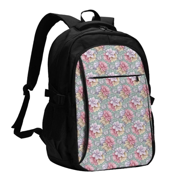 Balery Watercolor Butterflies Mochila con carga USB para hombre y mujer - Mochila impermeable y antirrobo para laptop con puerto USB para viajes, trabajo