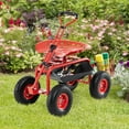 thumbnail image 4 of Costway Chariot de Jardin Chariot de Patio Siège de Travail à Roulettes avec Plateau Panier Poignée Extensible Rouge, 4 of 10