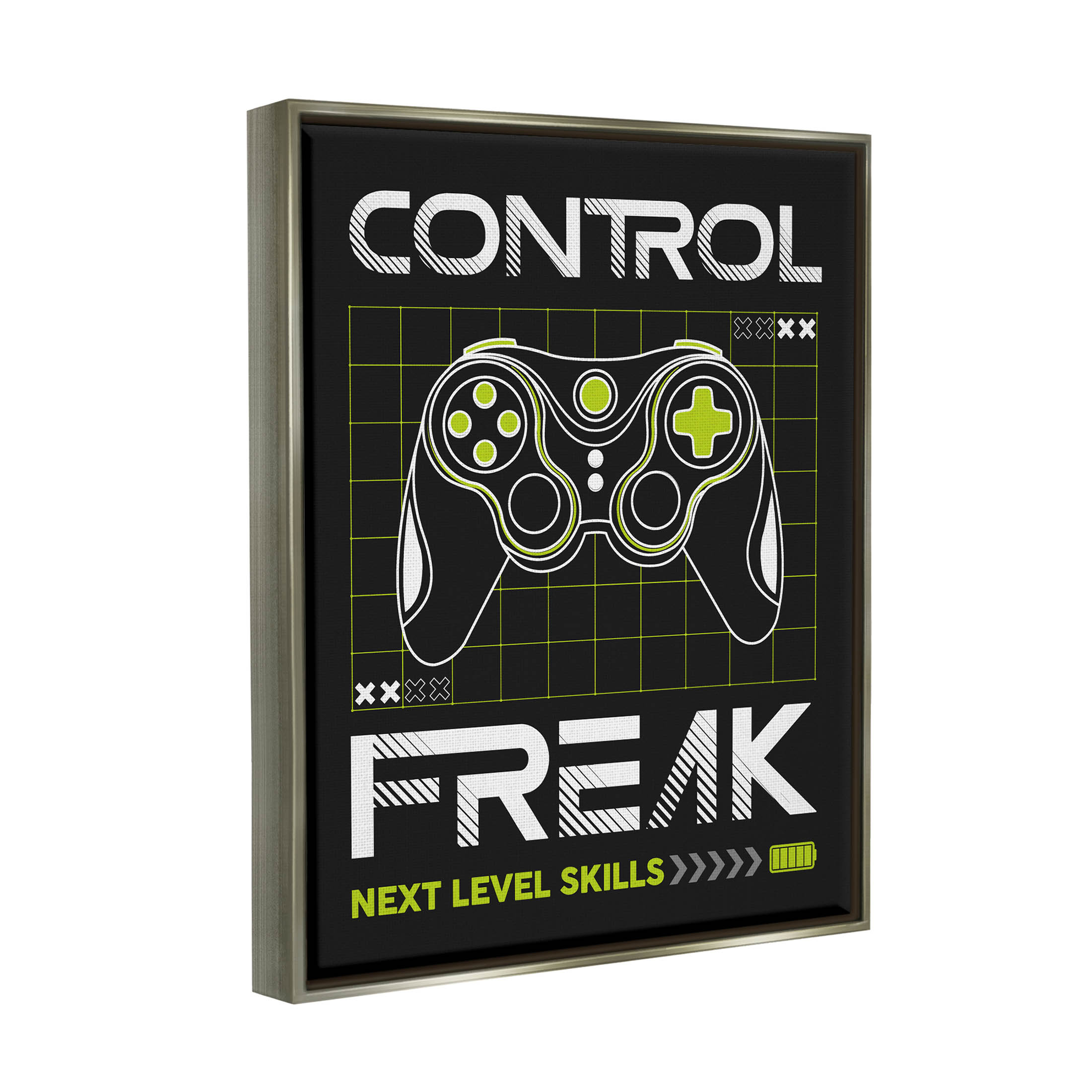 Control Freak Video Game Phrase Art for Kids Graphic Art Luster Gray Framed Art Print Wall Art