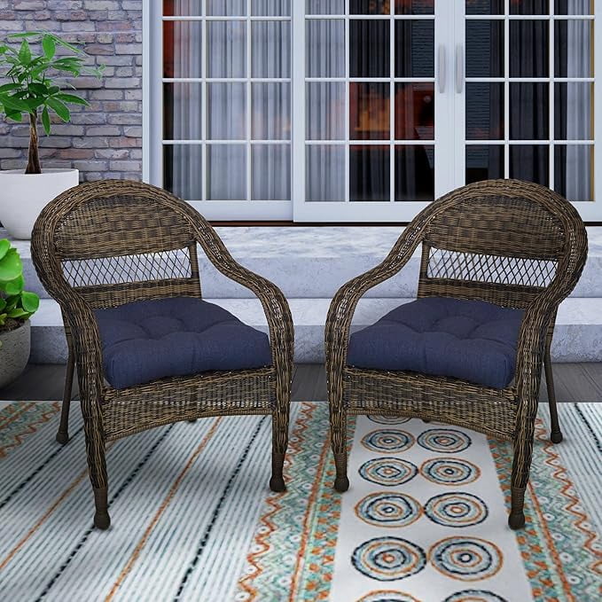 Klear Vu Outdoor 19 x 18 Chair Cushions for Patio Furniture, U-Shaped Seat Pads with Ties, Premium Woven Fabric, Water-Repellent, Chemical-Free, Indigo, 2 Count