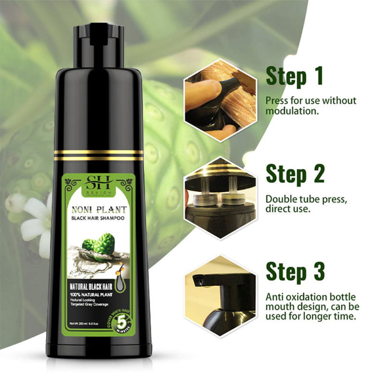 Hiroke Instant Black Hair Dye Shampoo for Grey , Natural Instant Hair Dye Hair Shampoo 250mlBlack