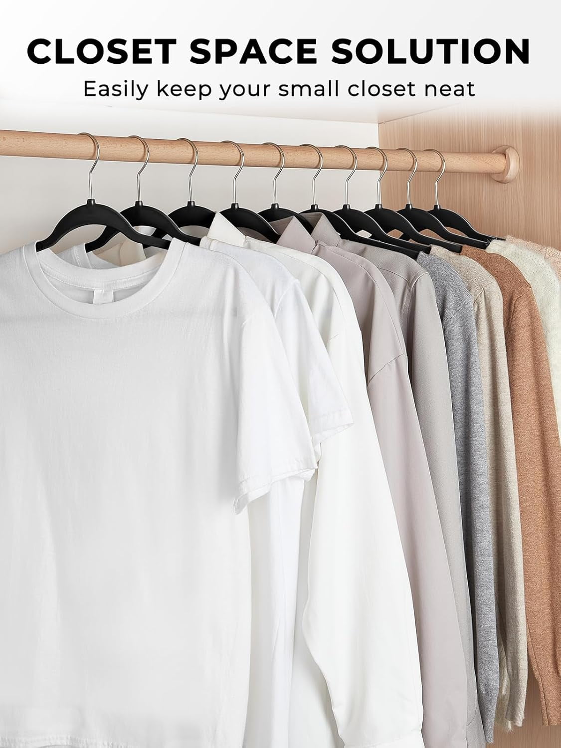 Cozymood Heavy Duty Plastic Hangers 50 Pack, Slim Clothes Hangers with 360° Swivel Hook & Non-Slip Saving Closet Hangers,Black