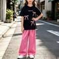 thumbnail image 6 of oelaio Girl's Cute 2 Piece Outfits Graphic Crop T Shirt and Wide Leg Pants Y2K Clothing Set Summer Casual Streetwear B-Black 12 Years, 6 of 6